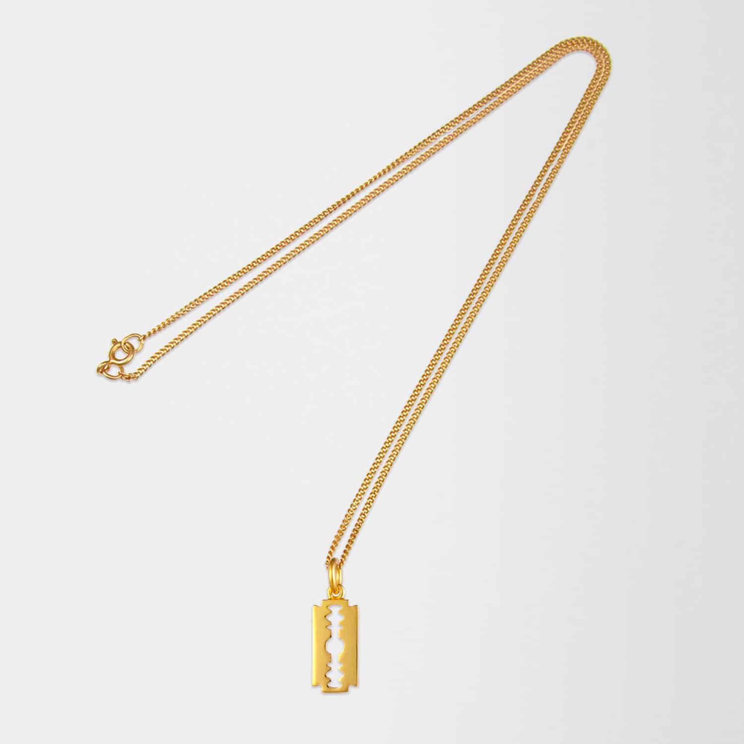 Gold Bad Habits Luxury Signature Razor Blade Charm .925 18K PLAQUETTE Necklace