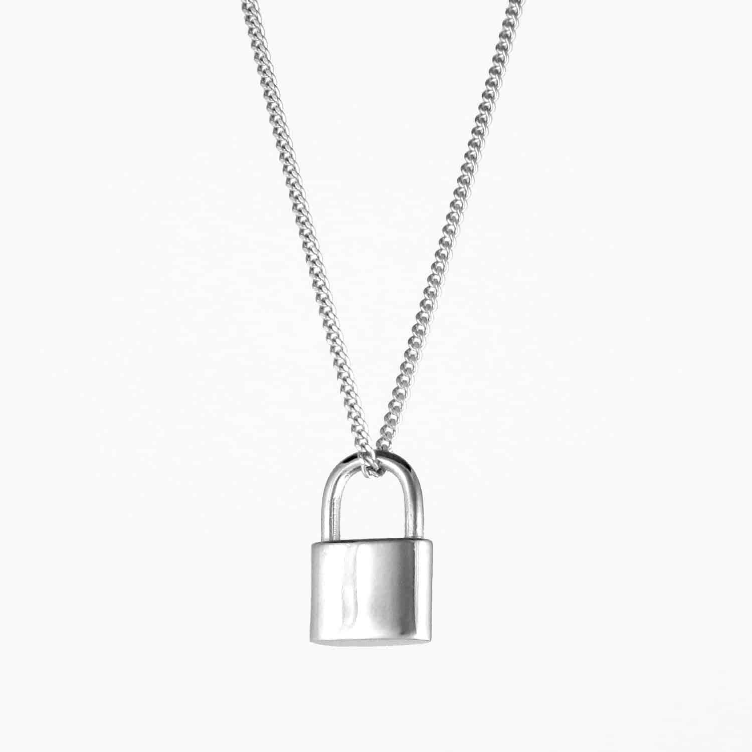 Fine Pad Lock Necklace in Silver